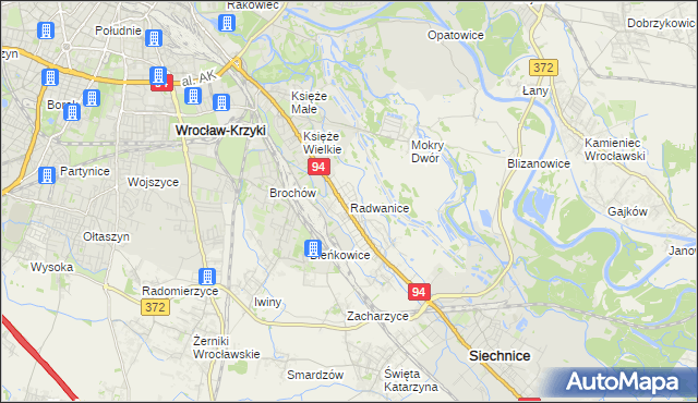 mapa Radwanice gmina Siechnice, Radwanice gmina Siechnice na mapie Targeo