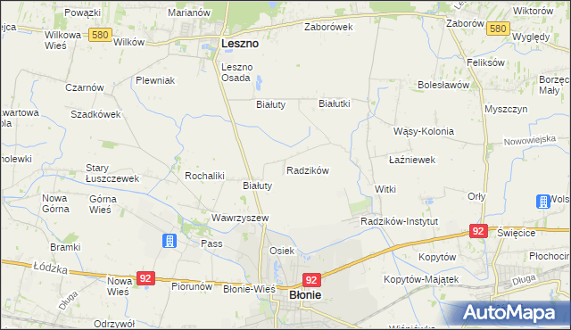 mapa Radzików gmina Błonie, Radzików gmina Błonie na mapie Targeo