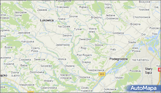 mapa Rogi gmina Podegrodzie, Rogi gmina Podegrodzie na mapie Targeo