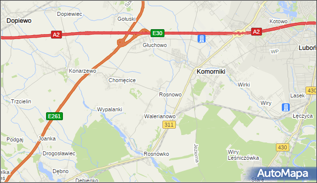 mapa Rosnowo gmina Komorniki, Rosnowo gmina Komorniki na mapie Targeo