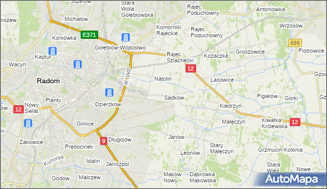 mapa Sadków gmina Jedlnia-Letnisko, Sadków gmina Jedlnia-Letnisko na mapie Targeo