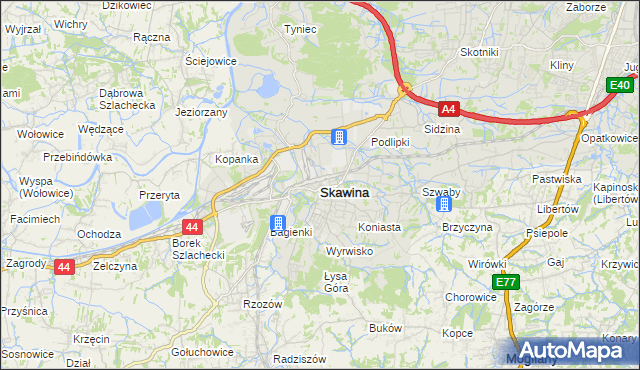 mapa Skawina, Skawina na mapie Targeo