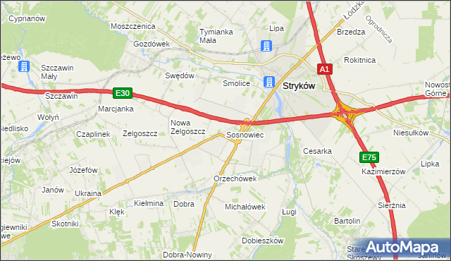 mapa Sosnowiec gmina Stryków, Sosnowiec gmina Stryków na mapie Targeo