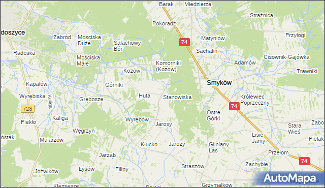 mapa Stanowiska gmina Smyków, Stanowiska gmina Smyków na mapie Targeo