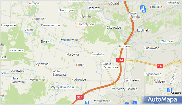 mapa Świątniki gmina Pabianice, Świątniki gmina Pabianice na mapie Targeo