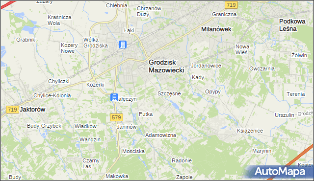 mapa Szczęsne gmina Grodzisk Mazowiecki, Szczęsne gmina Grodzisk Mazowiecki na mapie Targeo