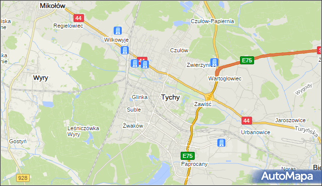 mapa Tychów, Tychy na mapie Targeo