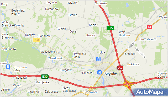 mapa Tymianka gmina Stryków, Tymianka gmina Stryków na mapie Targeo