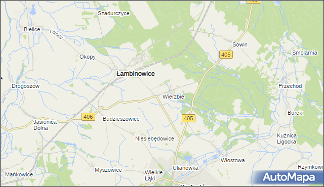 mapa Wierzbie gmina Łambinowice, Wierzbie gmina Łambinowice na mapie Targeo