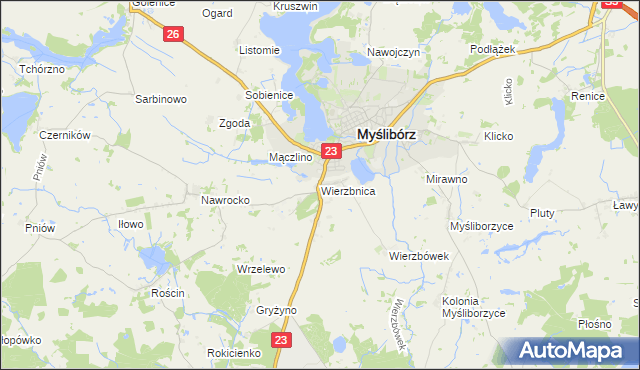 mapa Wierzbnica gmina Myślibórz, Wierzbnica gmina Myślibórz na mapie Targeo