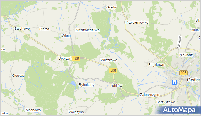 mapa Wilczkowo gmina Gryfice, Wilczkowo gmina Gryfice na mapie Targeo
