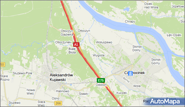 mapa Wygoda gmina Aleksandrów Kujawski, Wygoda gmina Aleksandrów Kujawski na mapie Targeo