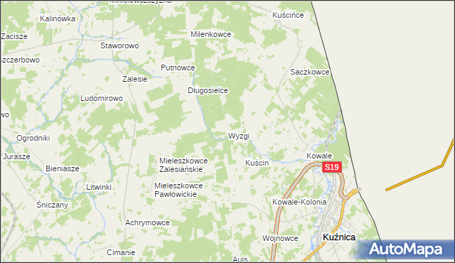 mapa Wyzgi, Wyzgi na mapie Targeo