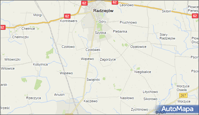 mapa Zagorzyce gmina Radziejów, Zagorzyce gmina Radziejów na mapie Targeo