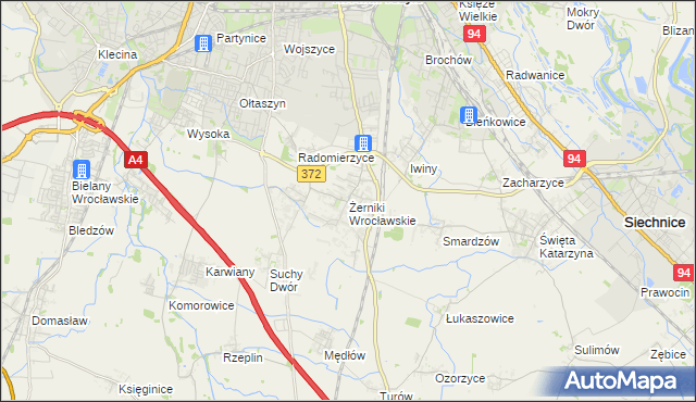 mapa Żerniki Wrocławskie, Żerniki Wrocławskie na mapie Targeo