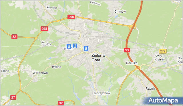 mapa Zielona Góra, Zielona Góra na mapie Targeo