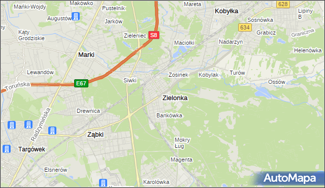 mapa Zielonka powiat wołomiński, Zielonka powiat wołomiński na mapie Targeo