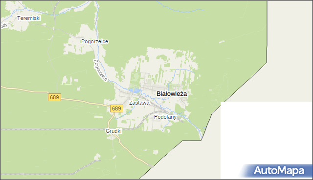 mapa Białowieża powiat hajnowski, Białowieża powiat hajnowski na mapie Targeo