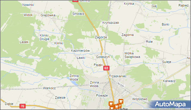 mapa Gołaszyn gmina Łuków, Gołaszyn gmina Łuków na mapie Targeo