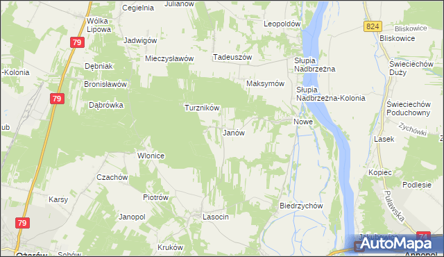 mapa Janów gmina Ożarów, Janów gmina Ożarów na mapie Targeo