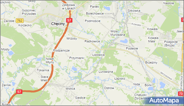 mapa Lipowica gmina Chęciny, Lipowica gmina Chęciny na mapie Targeo