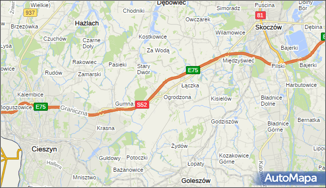 mapa Ogrodzona gmina Dębowiec, Ogrodzona gmina Dębowiec na mapie Targeo