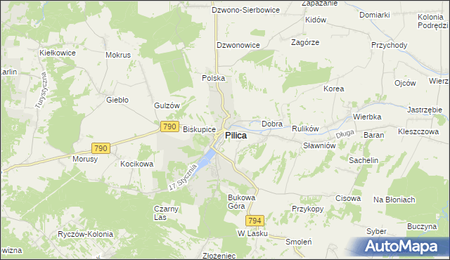 mapa Pilica powiat zawierciański, Pilica powiat zawierciański na mapie Targeo