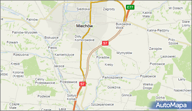 mapa Poradów gmina Miechów, Poradów gmina Miechów na mapie Targeo