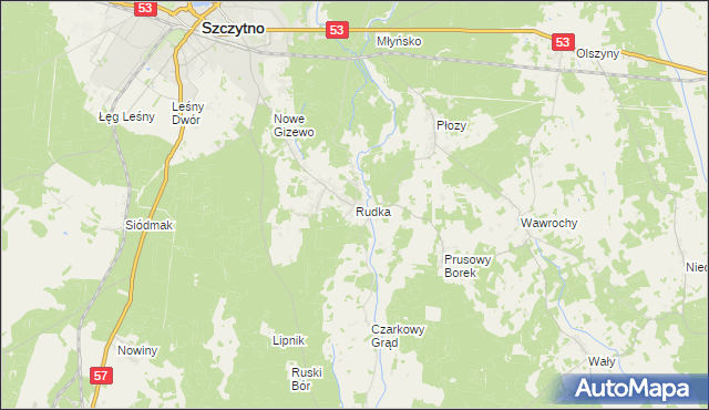 mapa Rudka gmina Szczytno, Rudka gmina Szczytno na mapie Targeo