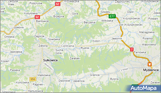 mapa Rudnik gmina Sułkowice, Rudnik gmina Sułkowice na mapie Targeo