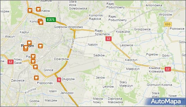 mapa Sadków gmina Jedlnia-Letnisko, Sadków gmina Jedlnia-Letnisko na mapie Targeo