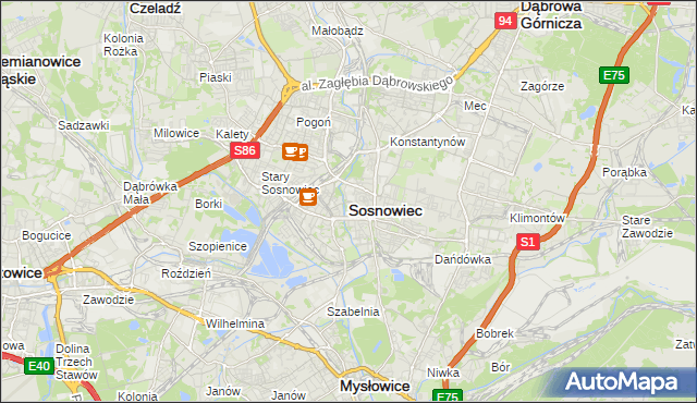 mapa Sosnowca, Sosnowiec na mapie Targeo