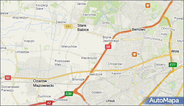 mapa Szeligi gmina Ożarów Mazowiecki, Szeligi gmina Ożarów Mazowiecki na mapie Targeo