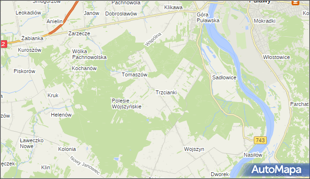 mapa Trzcianki gmina Janowiec, Trzcianki gmina Janowiec na mapie Targeo