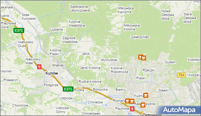 mapa Wymysłów gmina Kunów, Wymysłów gmina Kunów na mapie Targeo