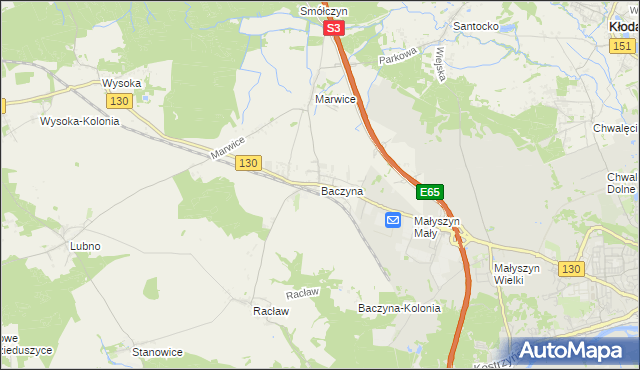 mapa Baczyna gmina Lubiszyn, Baczyna gmina Lubiszyn na mapie Targeo