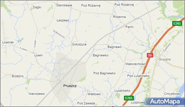 mapa Bagniewko gmina Pruszcz, Bagniewko gmina Pruszcz na mapie Targeo
