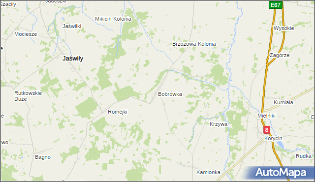 mapa Bobrówka gmina Jaświły, Bobrówka gmina Jaświły na mapie Targeo