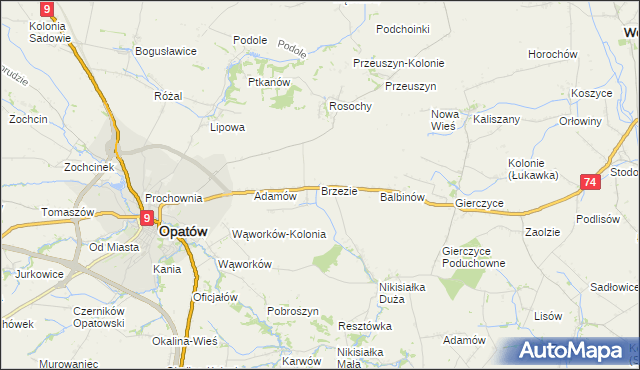 mapa Brzezie gmina Opatów, Brzezie gmina Opatów na mapie Targeo