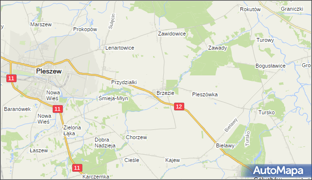 mapa Brzezie gmina Pleszew, Brzezie gmina Pleszew na mapie Targeo