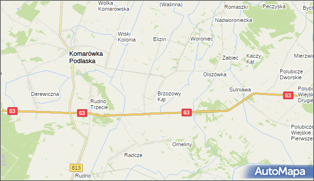 mapa Brzozowy Kąt gmina Komarówka Podlaska, Brzozowy Kąt gmina Komarówka Podlaska na mapie Targeo