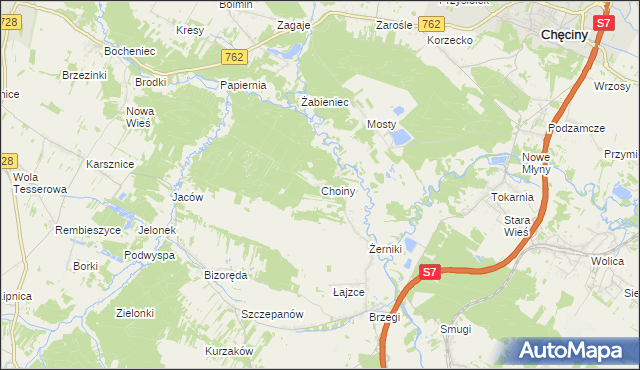 mapa Choiny gmina Sobków, Choiny gmina Sobków na mapie Targeo