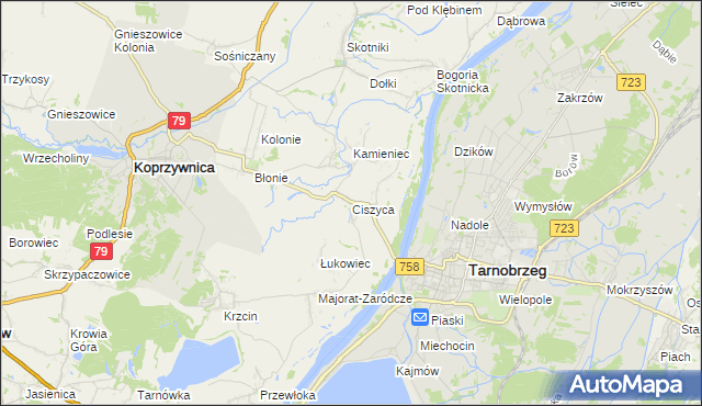 mapa Ciszyca gmina Koprzywnica, Ciszyca gmina Koprzywnica na mapie Targeo
