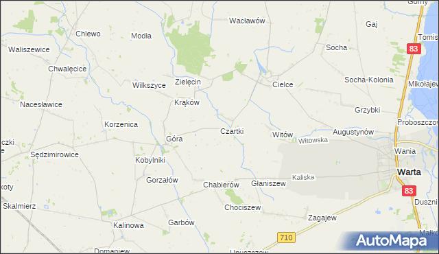 mapa Czartki gmina Warta, Czartki gmina Warta na mapie Targeo