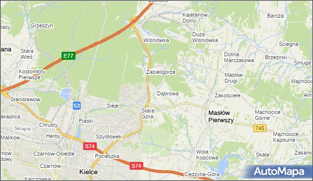 mapa Dąbrowa gmina Masłów, Dąbrowa gmina Masłów na mapie Targeo