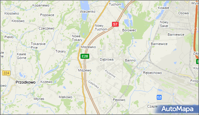 mapa Dąbrowa gmina Żukowo, Dąbrowa gmina Żukowo na mapie Targeo