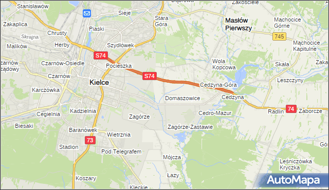 mapa Domaszowice gmina Masłów, Domaszowice gmina Masłów na mapie Targeo