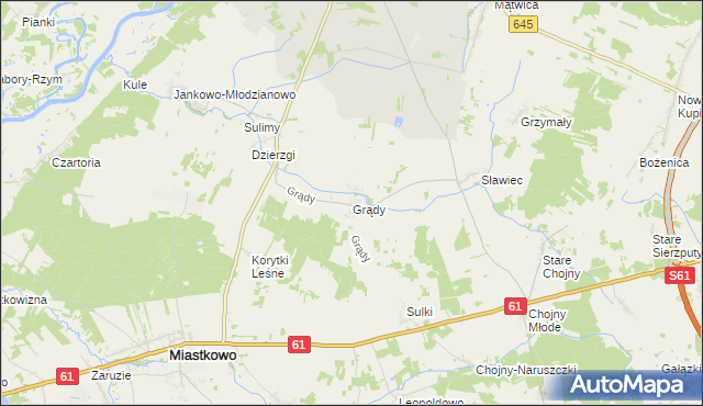 mapa Grądy gmina Nowogród, Grądy gmina Nowogród na mapie Targeo