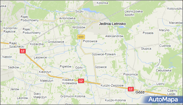 mapa Gzowice-Folwark, Gzowice-Folwark na mapie Targeo