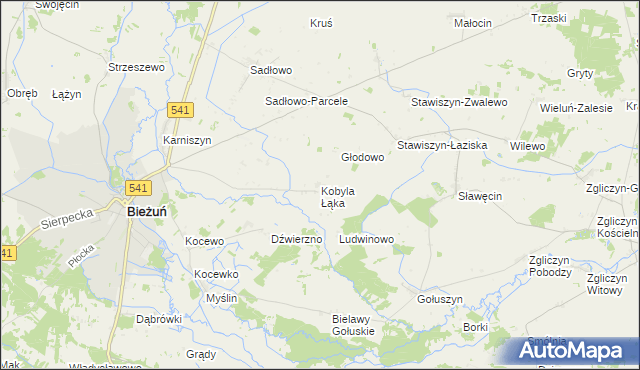 mapa Kobyla Łąka gmina Bieżuń, Kobyla Łąka gmina Bieżuń na mapie Targeo